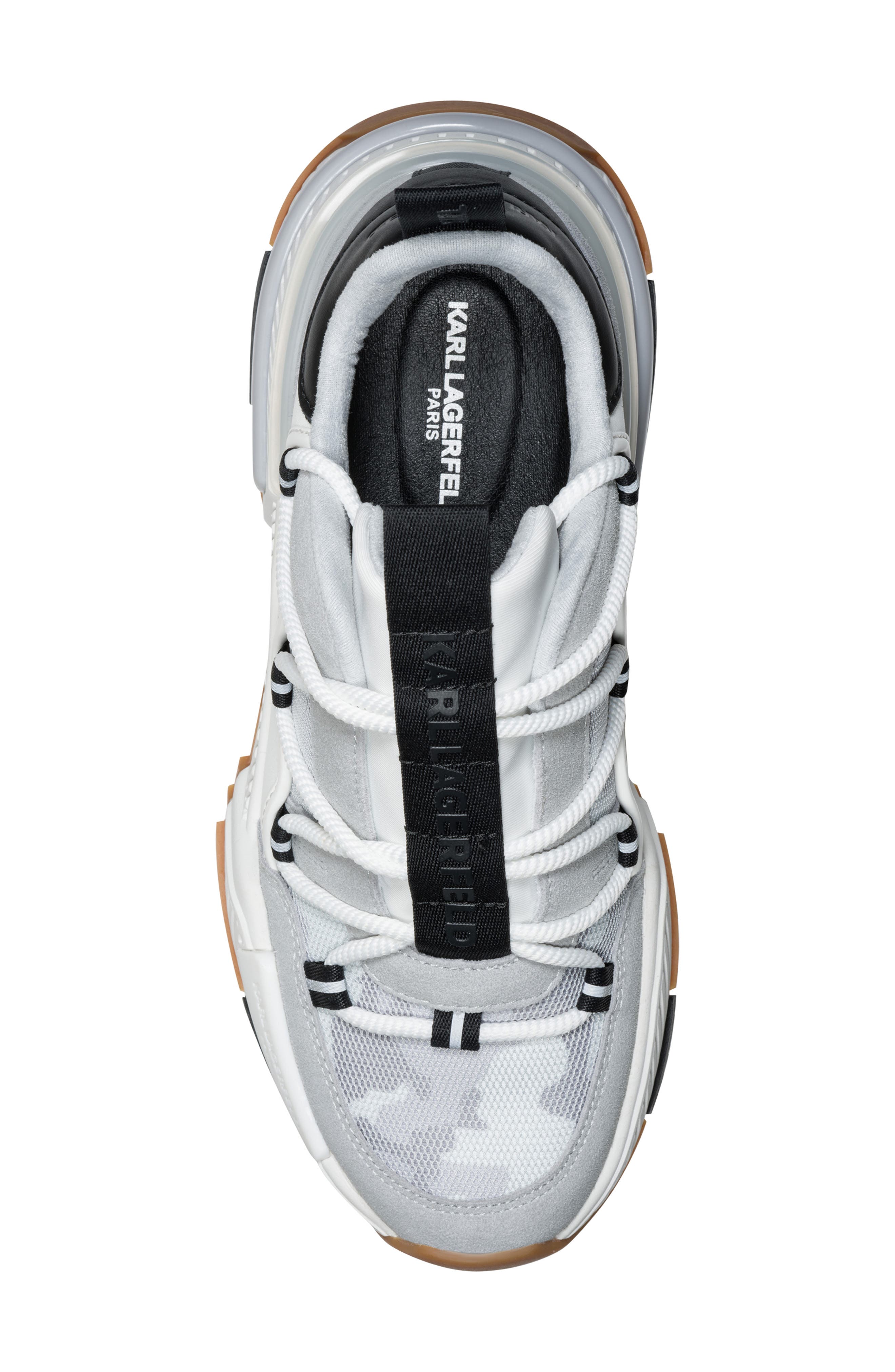 KARL LAGERFELD PARIS Danton Criss Cross Lace Sneaker, Alternate, color, White/ Grey