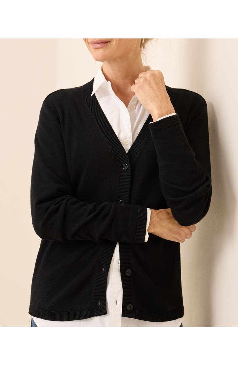 Pact Organic Classic Fine Knit V-Neck Cardigan, Alternate, color, Black
