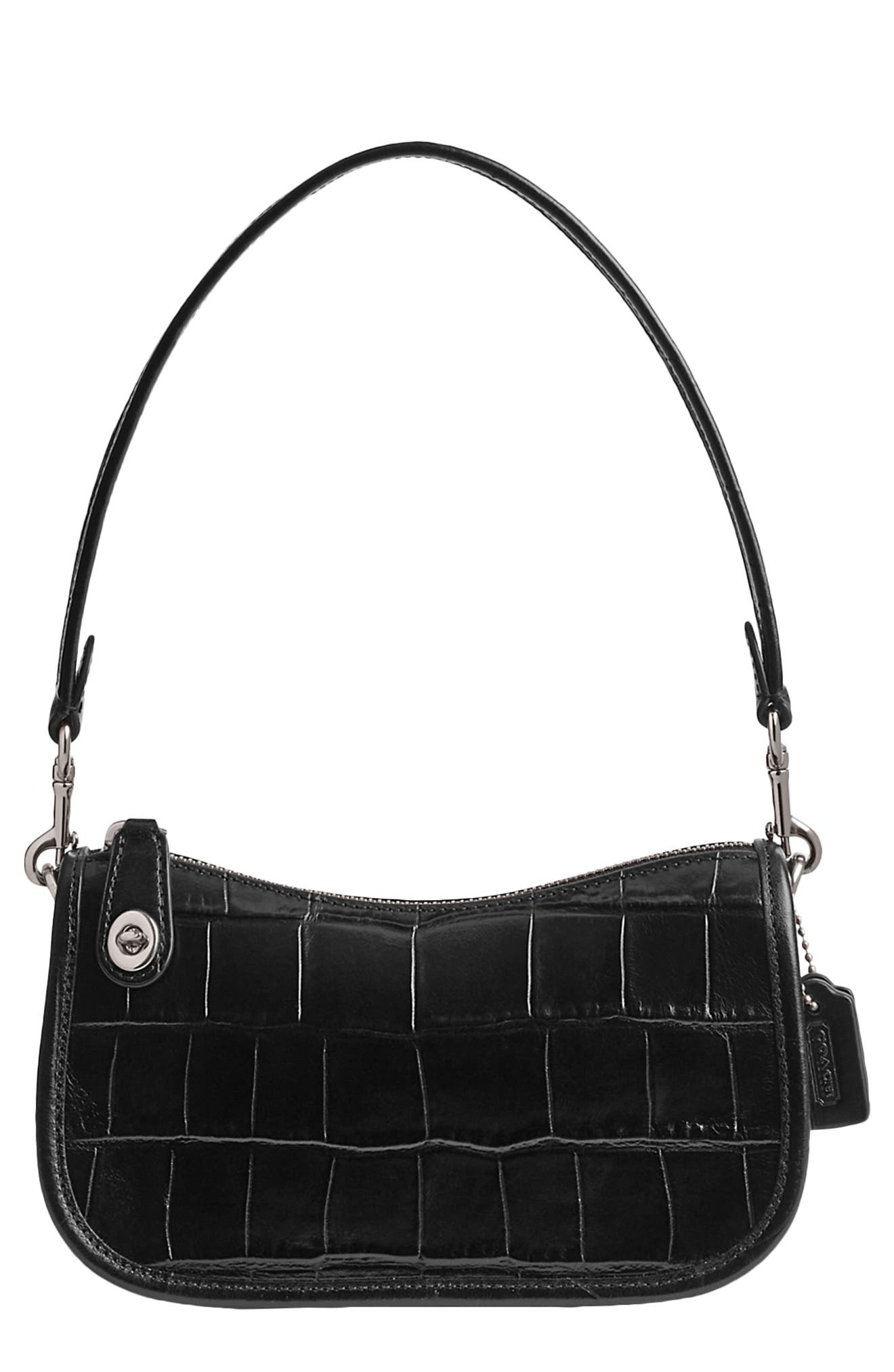 COACH Swinger Croc Embossed Leather Shoulder Bag, Main, color, 