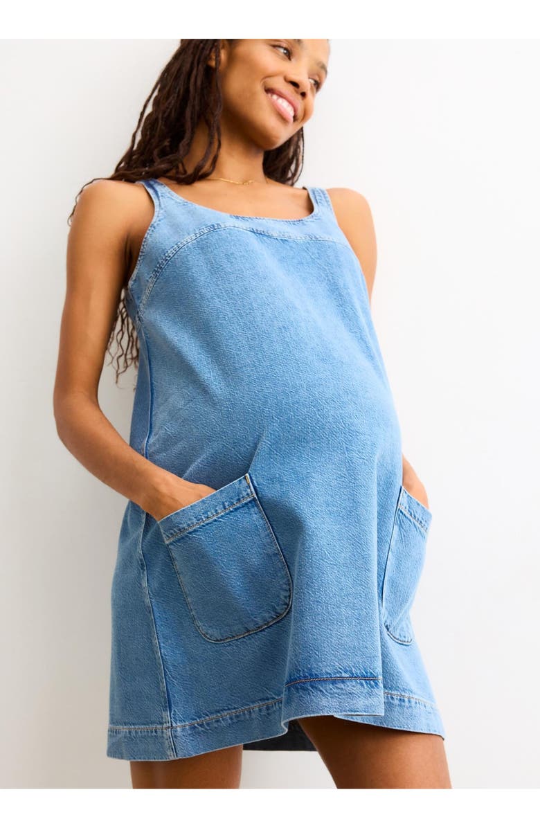 HATCH Collection The Kiley Denim Mini Maternity Dress, Main, color, Vintage Dream Blue
