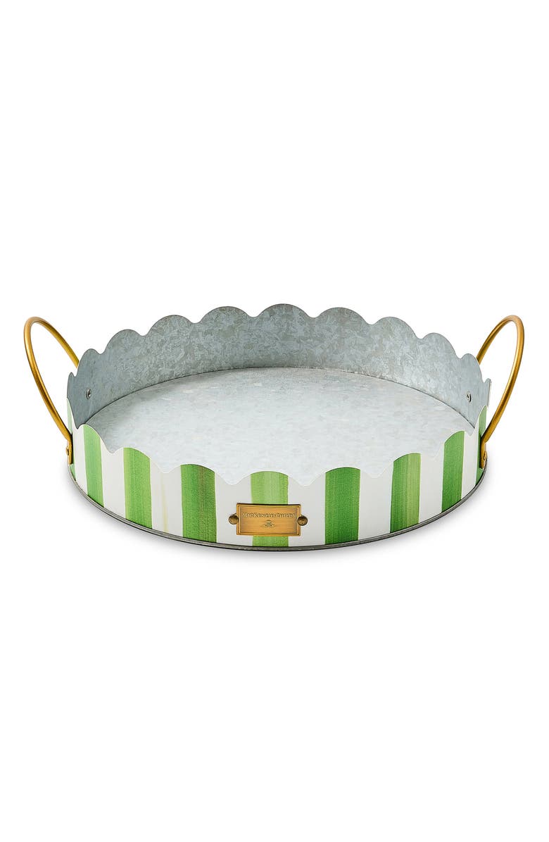 MACKENZIE CHILDS Grass Green Stripe Set of 2 Serving Trays, Alternate, color, Green