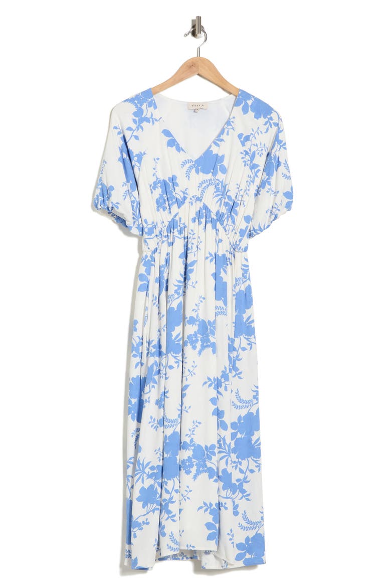 Empire Waist Midi Dress, Alternate, color, WHITE BLUE FLORAL