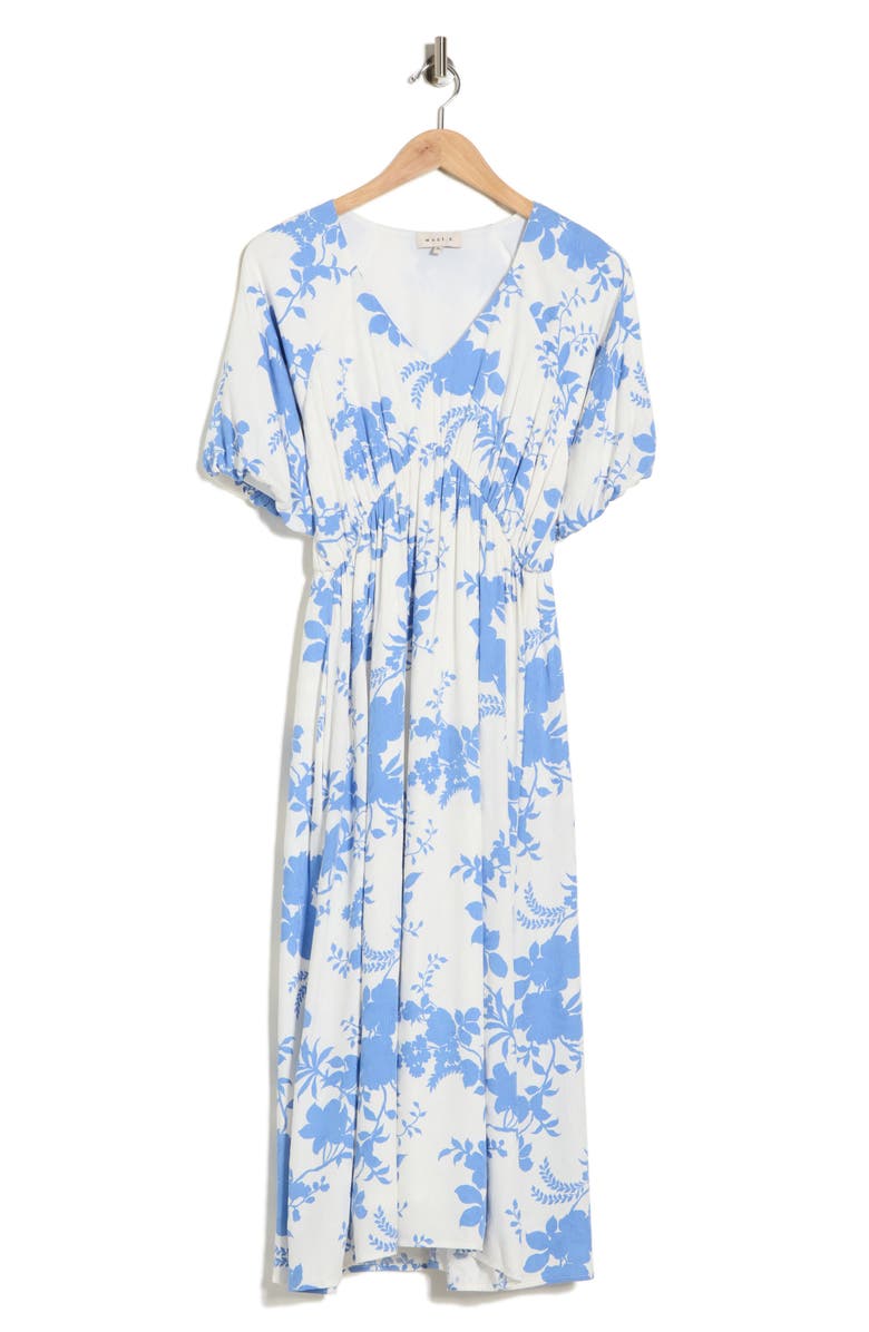 WEST K Empire Waist Midi Dress, Main, color, White Blue Floral