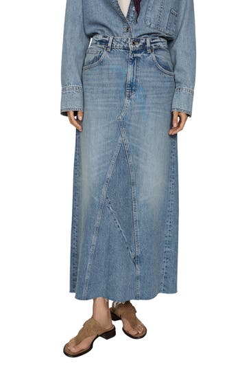 Mango Raw Hem Denim Maxi Skirt