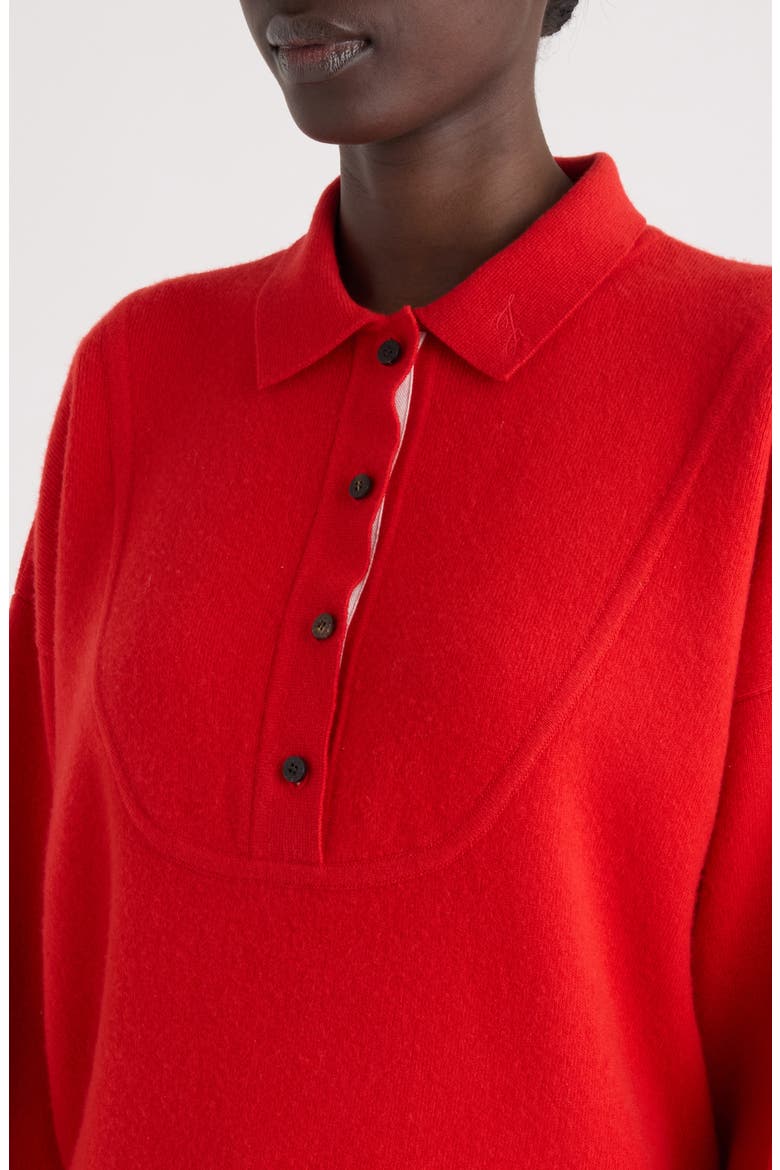 La Maille Vareuse Pallone Merino Wool & Cashmere Polo Sweater, Alternate, color, RED