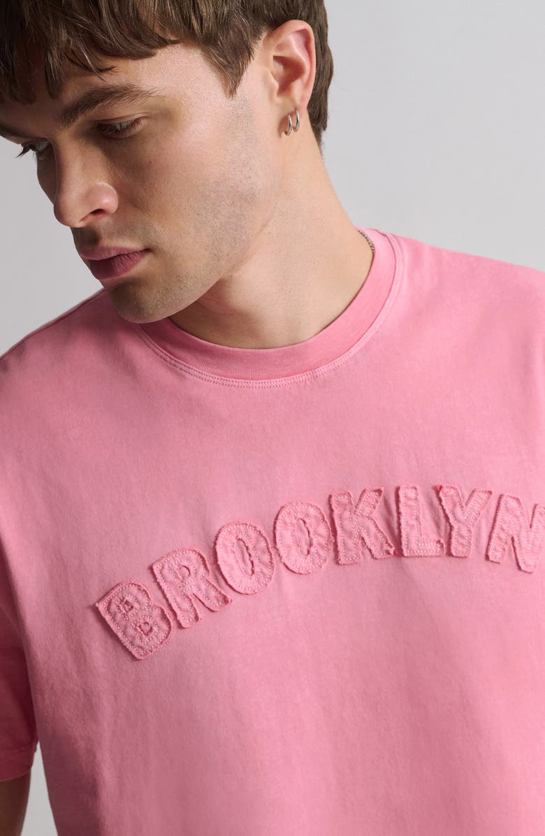 Brooklyn Industries Logo Appliqué Cotton T-Shirt, Alternate, color, Flamingo Plume