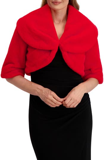 Laundry By Shelli Segal Faux Fur Shawl Collar Shrug In Red