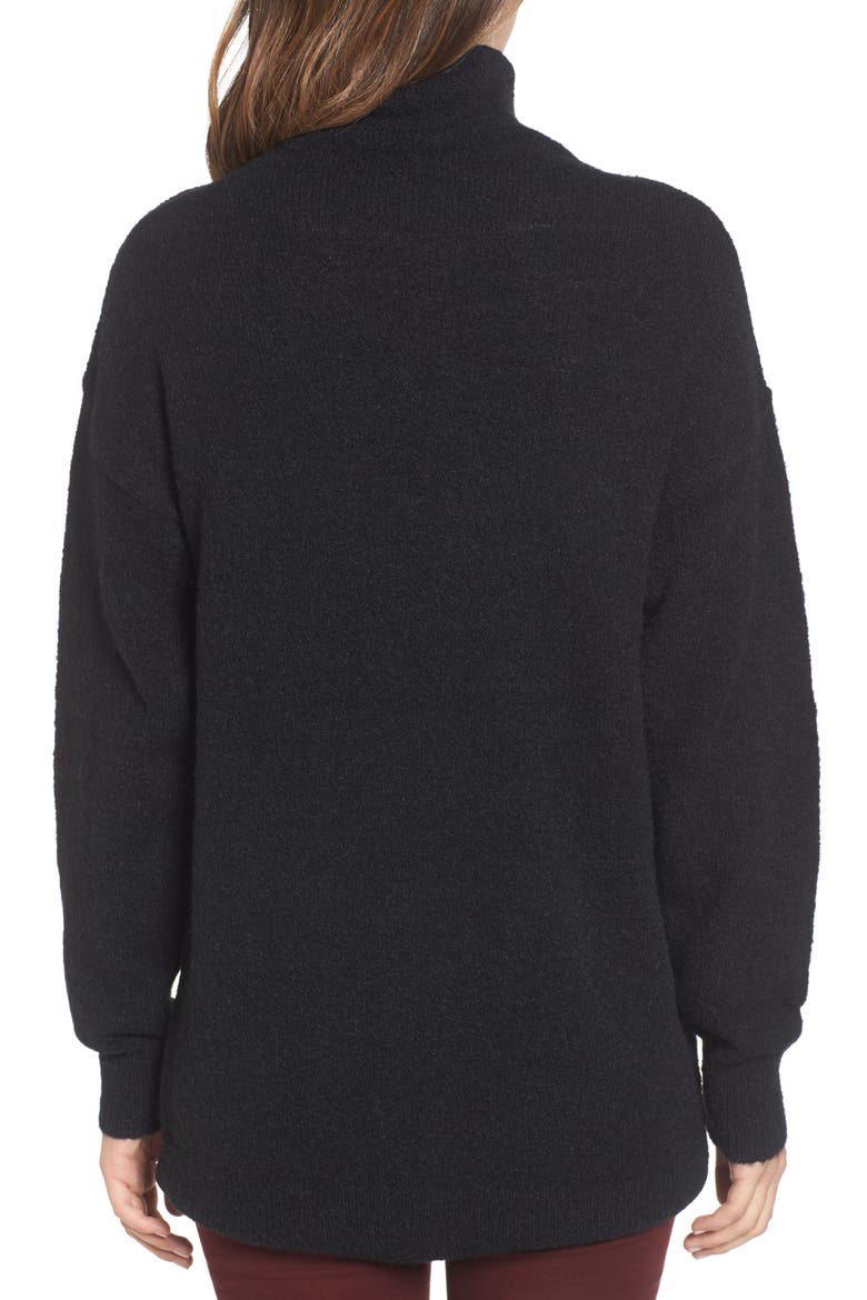 Bouclé Turtleneck Tunic Sweater, Alternate, color, BLACK