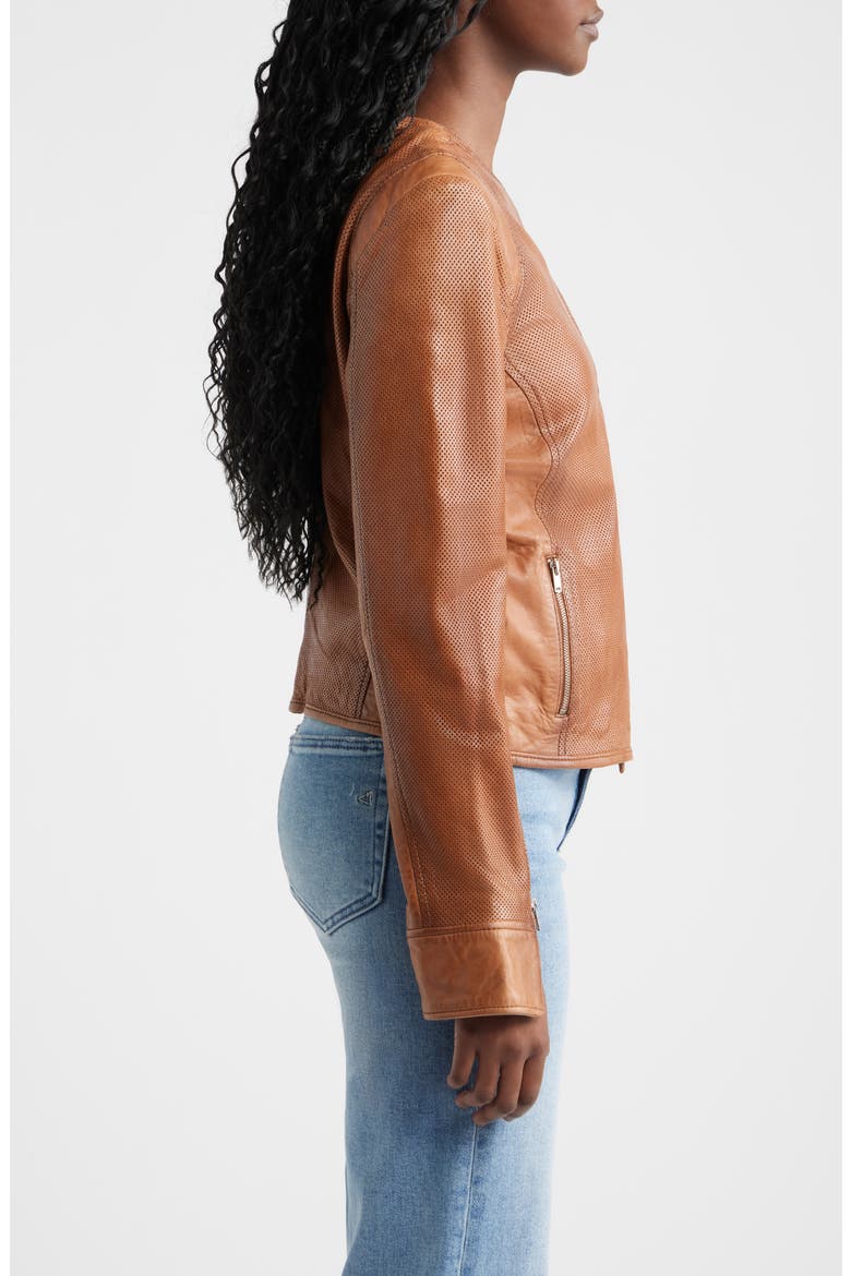 Athena Perforated Leather Jacket, Alternate, color, COGNAC
