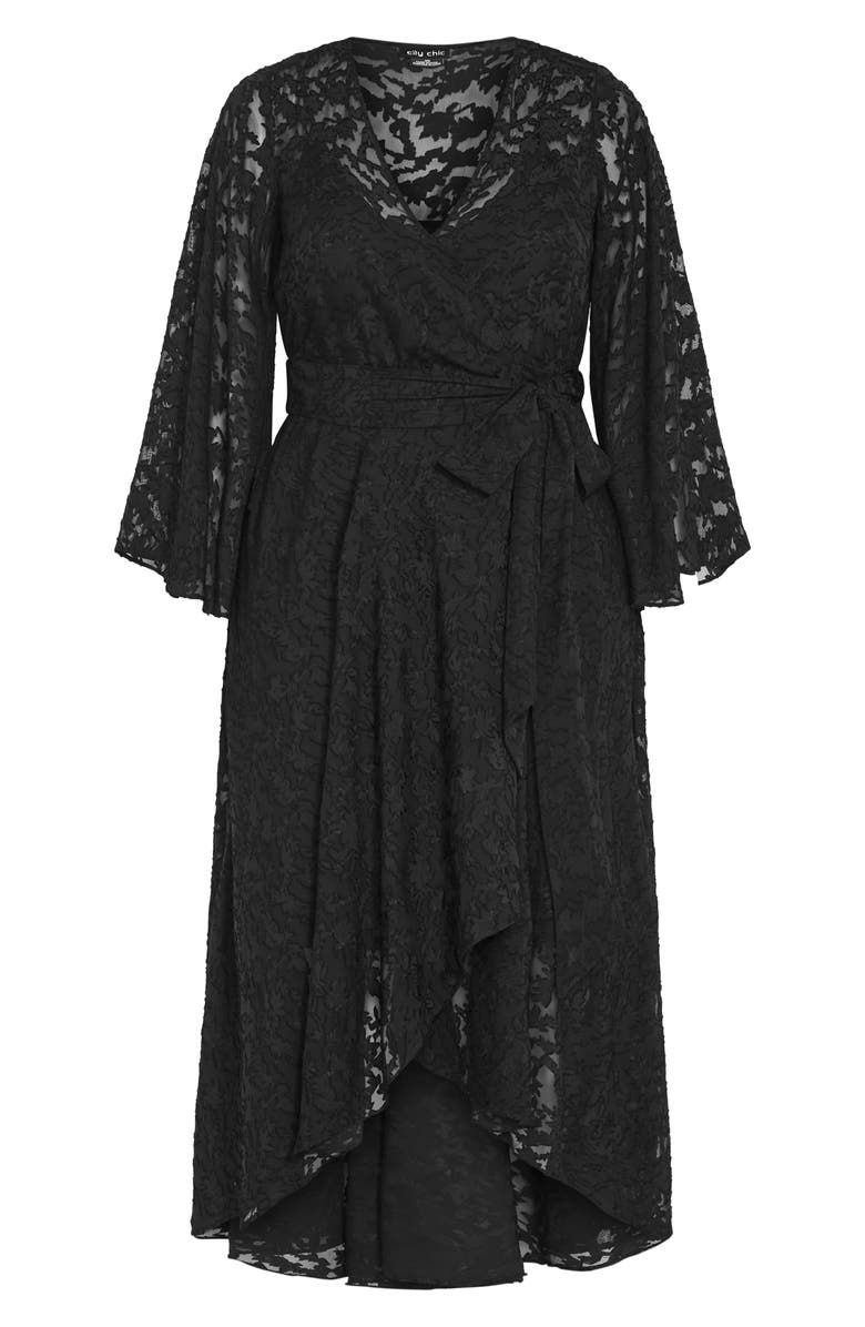 City Chic Fleetwood Jacquard Long Sleeve Wrap Maxi Dress, Alternate, color,