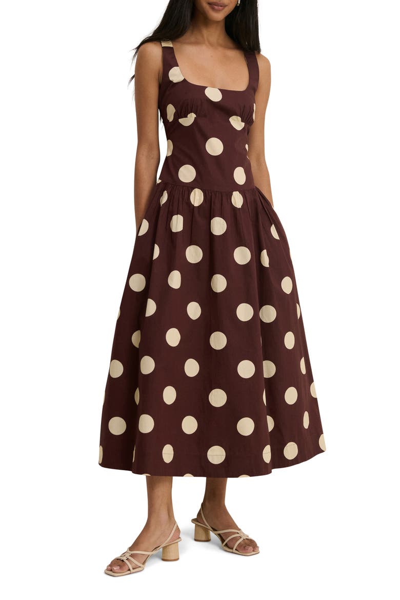 Soraya Dot Sleeveless Maxi Dress, Main, color, BROWN