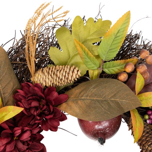Northlight Mums And Pomegranates Artificial Fall Harvest Twig Wreath, 24-inch In Brown