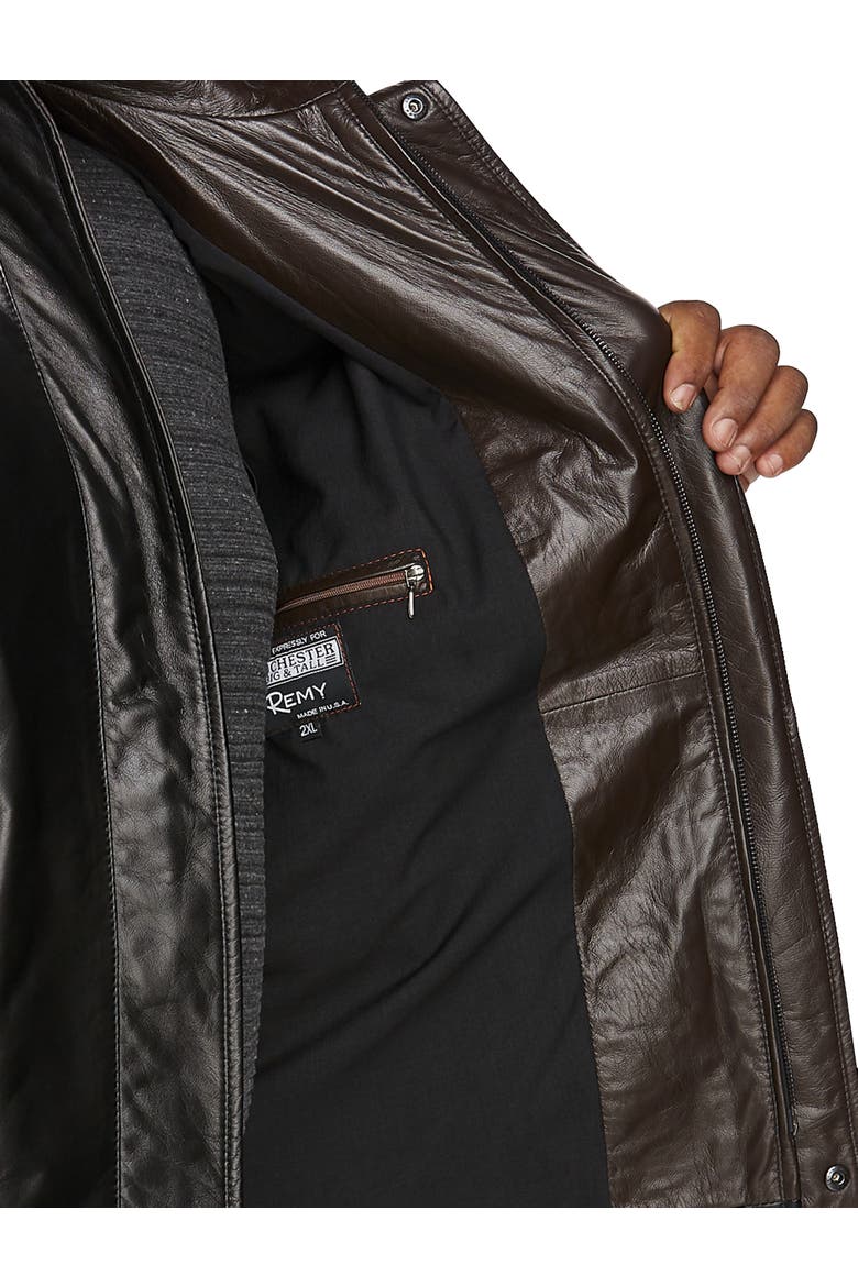 Big & Tall Double-Collar Butterskin Leather Jacket, Alternate, color, NOIR/RUSTIC
