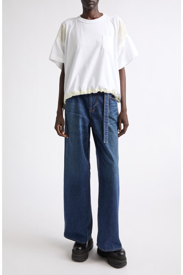 Oversize Satin & Cotton Jersey T-Shirt, Alternate, color, WHITE/ OFF WHITE