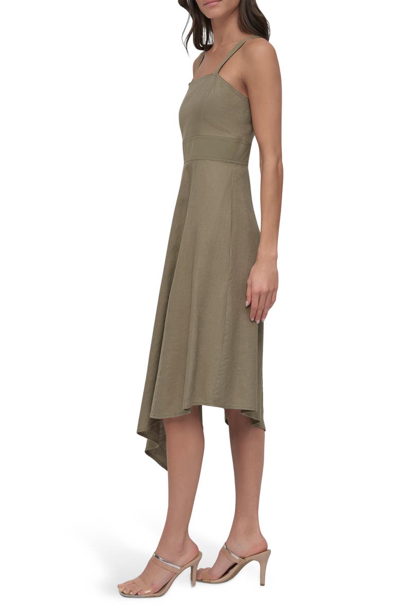 DKNY Paneled Linen Blend Midi Dress, Alternate, color, Utility Green