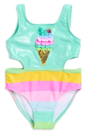 FLAPDOODLES FLAPDOODLES KIDS' ICE CREAM STRIPE ONE-PIECE SWIMSUITS