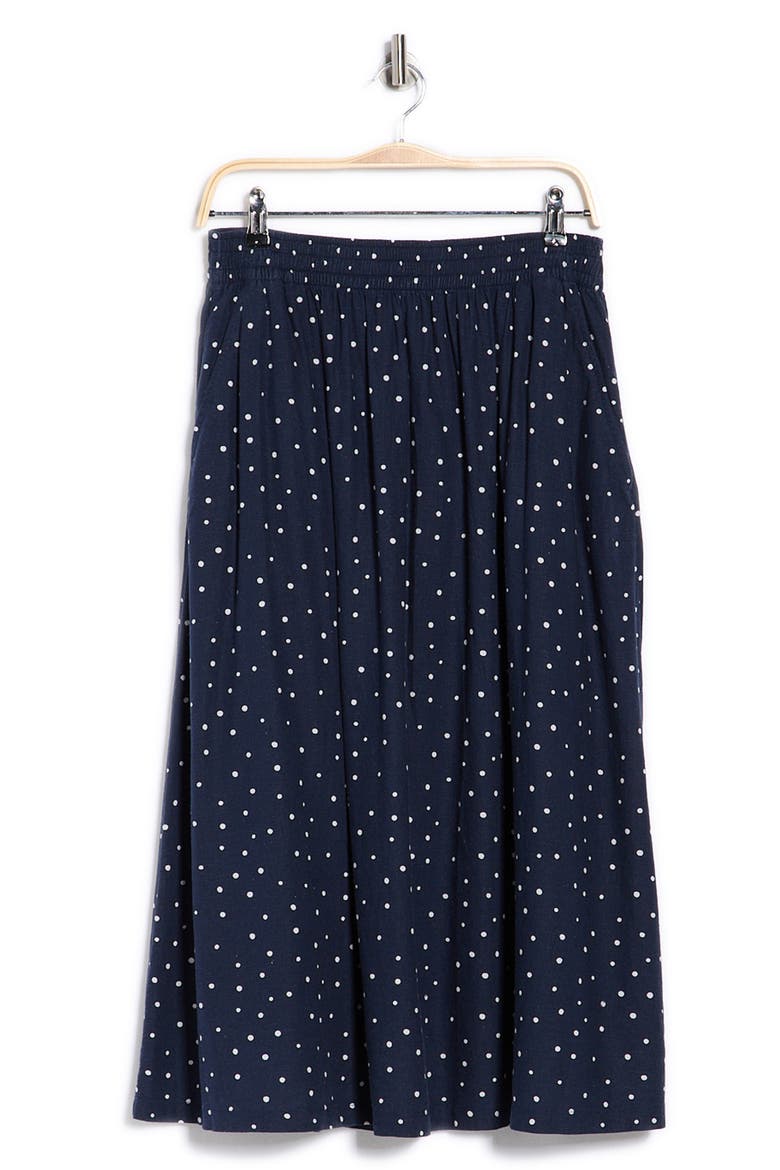 Linen Blend Pull-On Skirt, Alternate, color, NAVY STILL- WHITE CABANA DOT