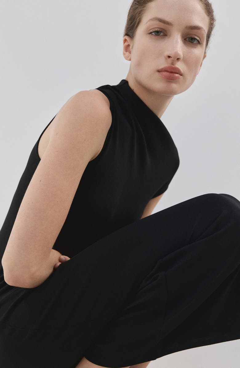 MANGO Asymmetric Midi Sheath Dress, Alternate, color, Black