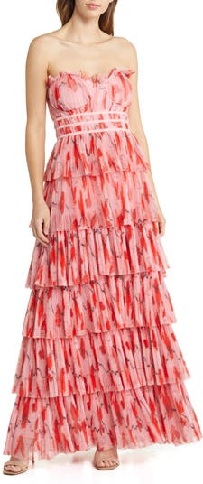 Hutch Monaco Strapless Ruffle Tiered Pliss Gown | Nordstrom Hutch Monaco Strapless Ruffle Tiered Pliss Gown | Nordstrom