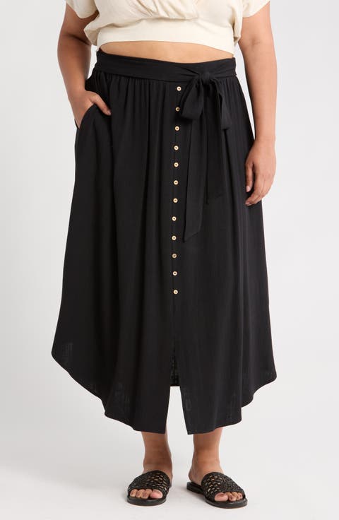 Curved Hem Pull-On Skirt (Plus)