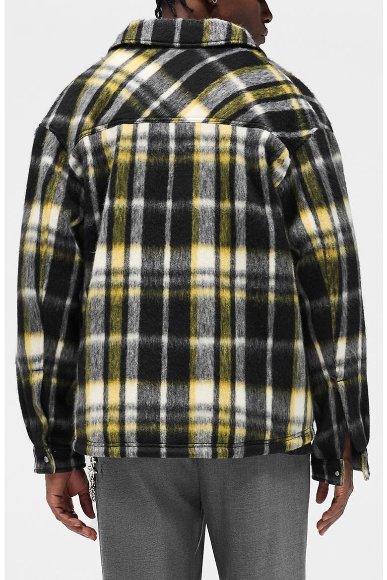 Oversize Plaid Faux Fur Magnetic Snap Shirt Jacket, Alternate, color, JET BLACK