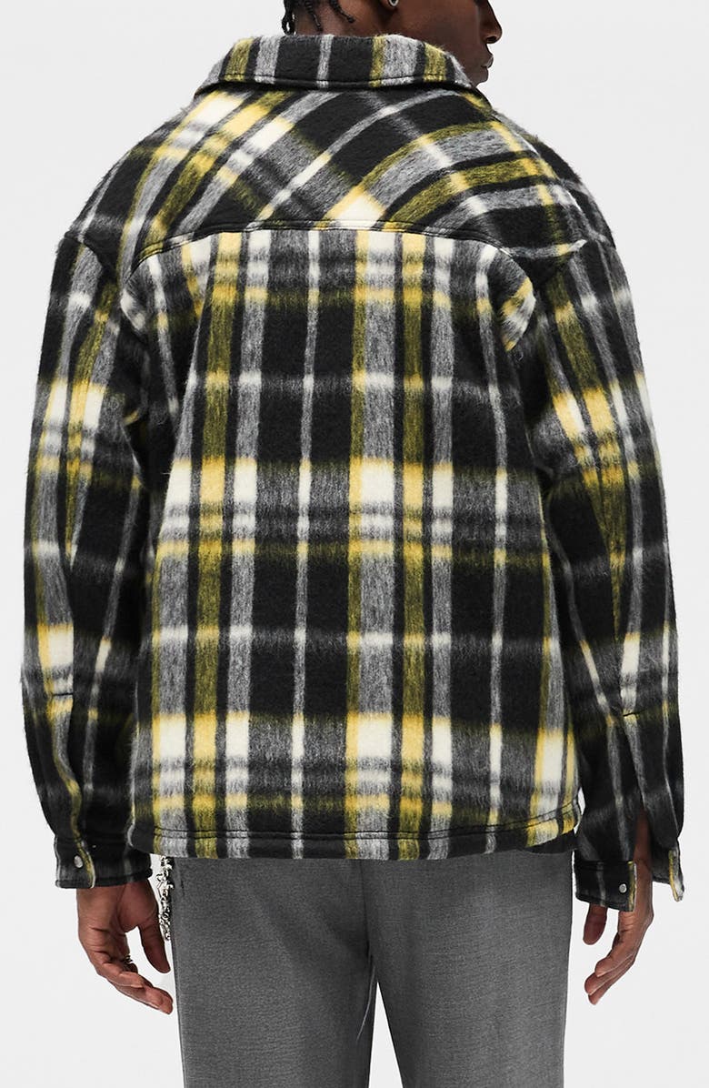 Represent Oversize Plaid Faux Fur Magnetic Snap Shirt Jacket, Alternate, color, Jet Black