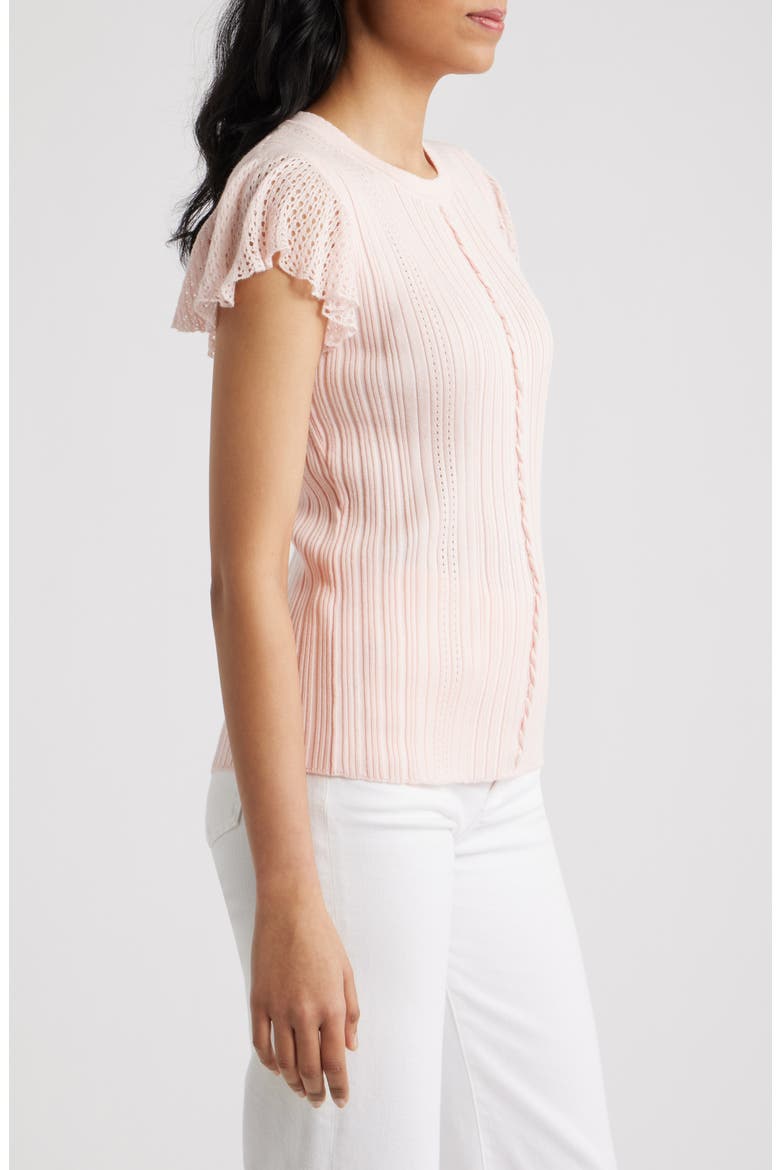 Pointelle Flutter Sleeve Sweater, Alternate, color, ANGEL PINK