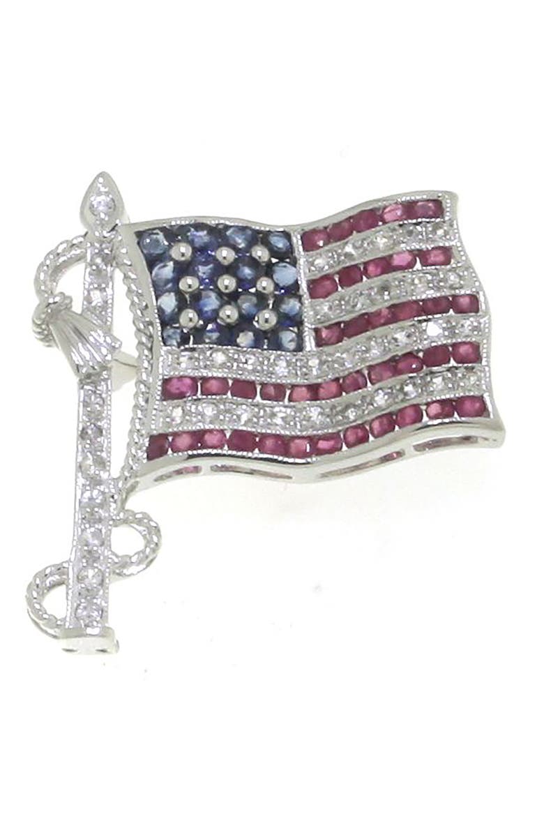 Sterling Silver Ruby & Sapphire American Flag Pin, Main, color, MULTI