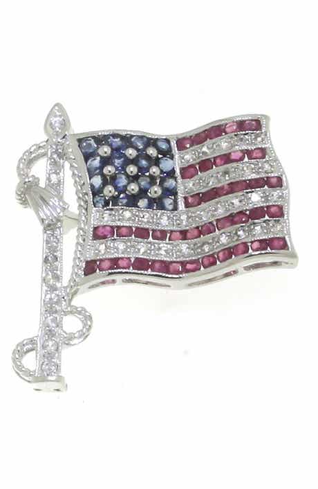 Sterling Silver Ruby & Sapphire American Flag Pin