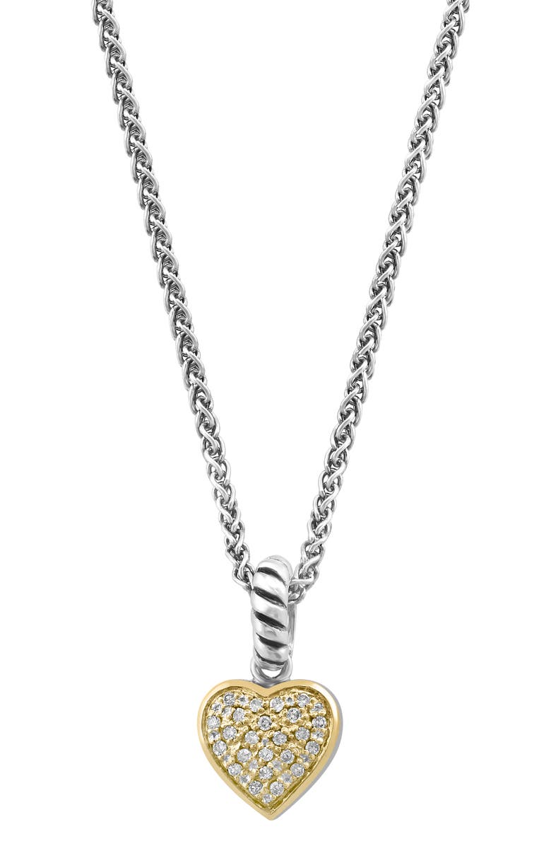 EFFY Sterling Silver & 14K Gold Diamond Embellished Heart Pendant Necklace - 0.08ct, Alternate, color, Silver/ Gold