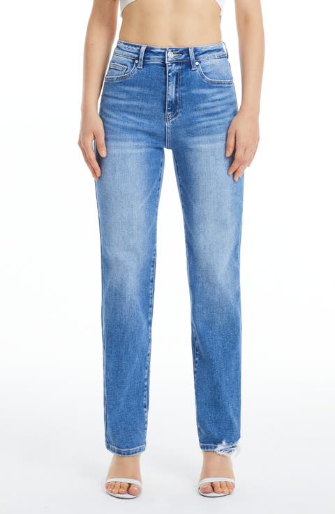 High Waist Tapered Straight Leg Jeans (Serenade)
