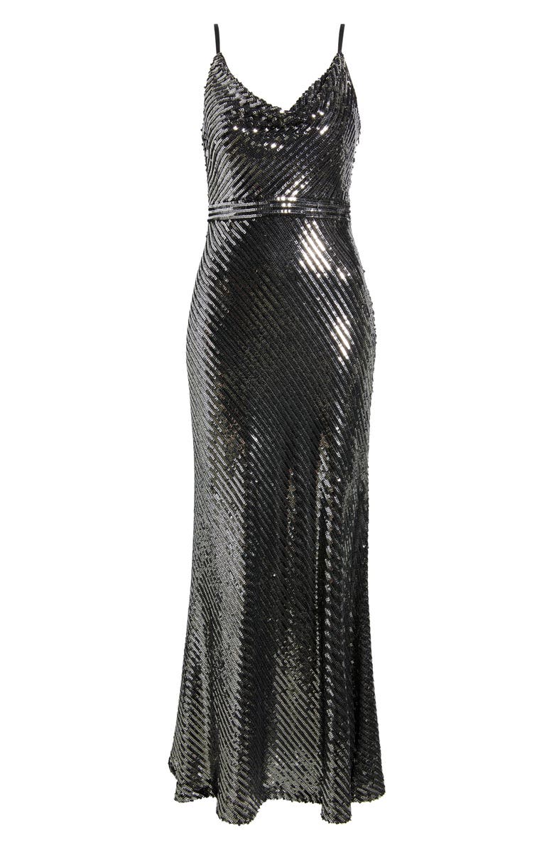 Vince Camuto Linear Sequin Mermaid Gown, Alternate, color, Gunmetal