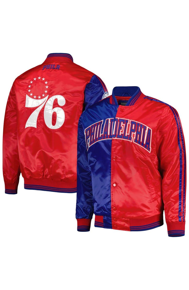 STARTER Men's Starter Royal/Red Philadelphia 76ers Fast Break Satin Full-Snap Jacket, Main, color, Royal