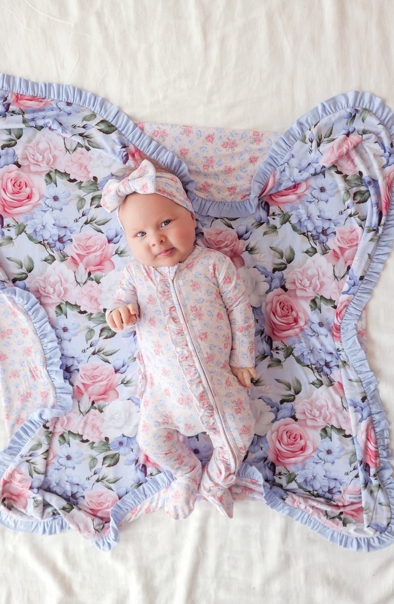 Posh Peanut Ruffle Zip Footie, Alternate, color, Pink