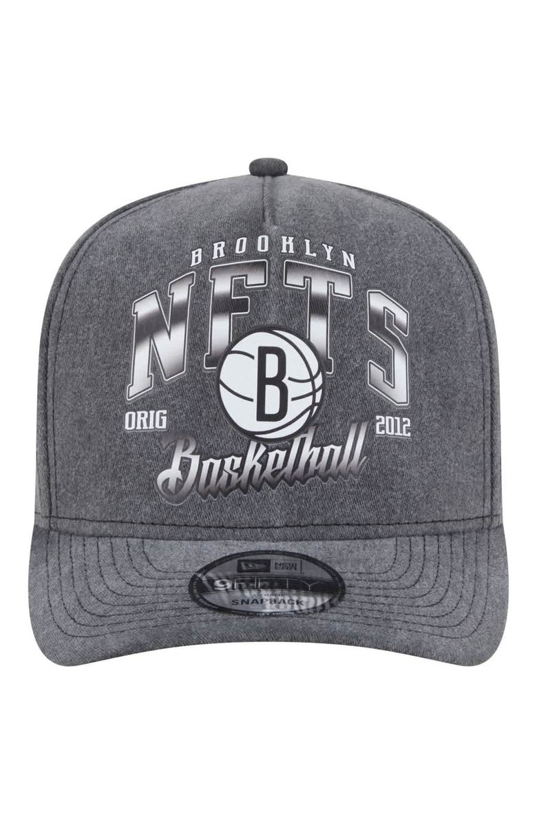 New Era Men's New Era Charcoal Brooklyn Nets Throwback Washed Pre-Curved 9FIFTY Snapback Hat, Alternate, color, Charcoal