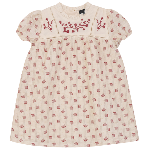 Floral Embroidered Shirred Short Sleeves Dress (Toddler, Little Kid & Big Kid)