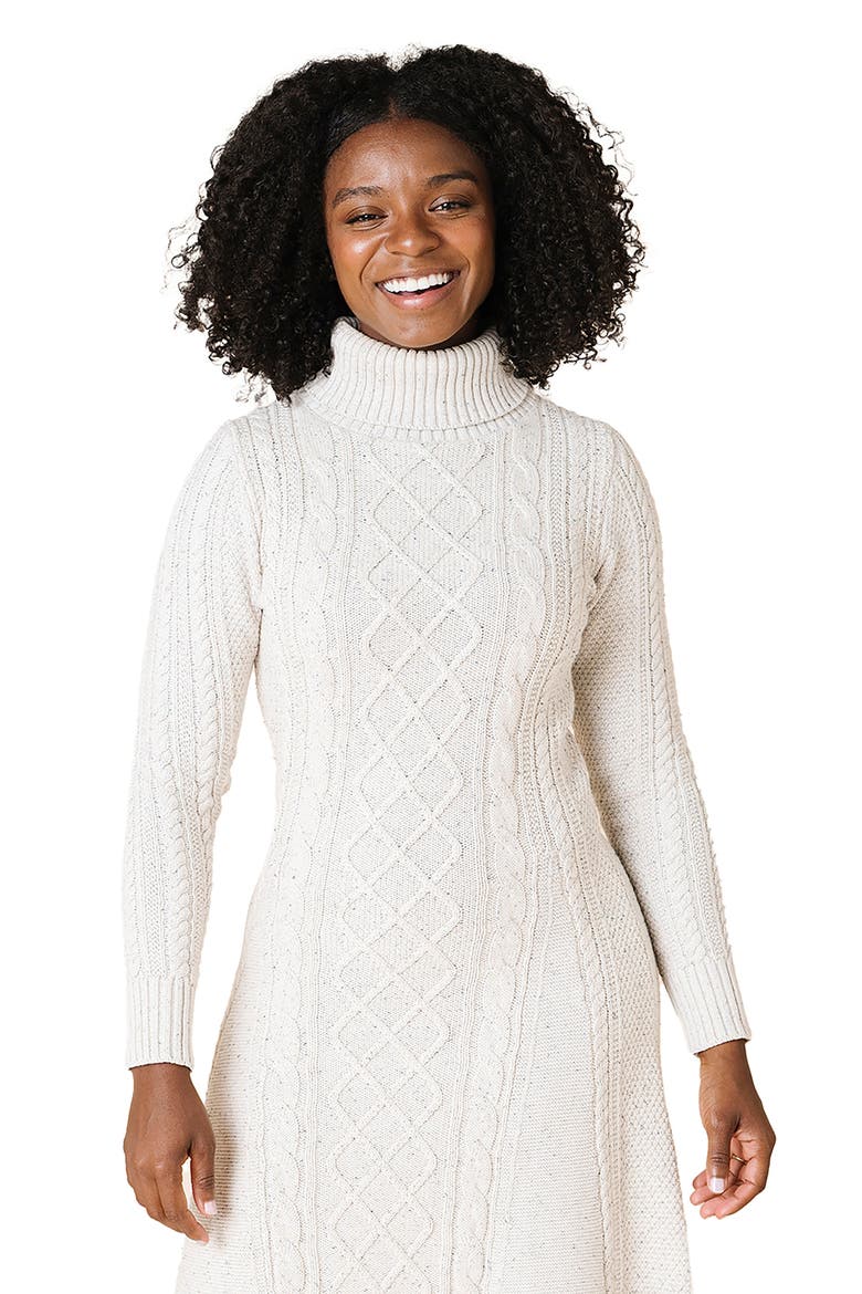 Organic Long Sleeve Turtleneck Cable Sweater Dress, Alternate, color, Natural Fleck