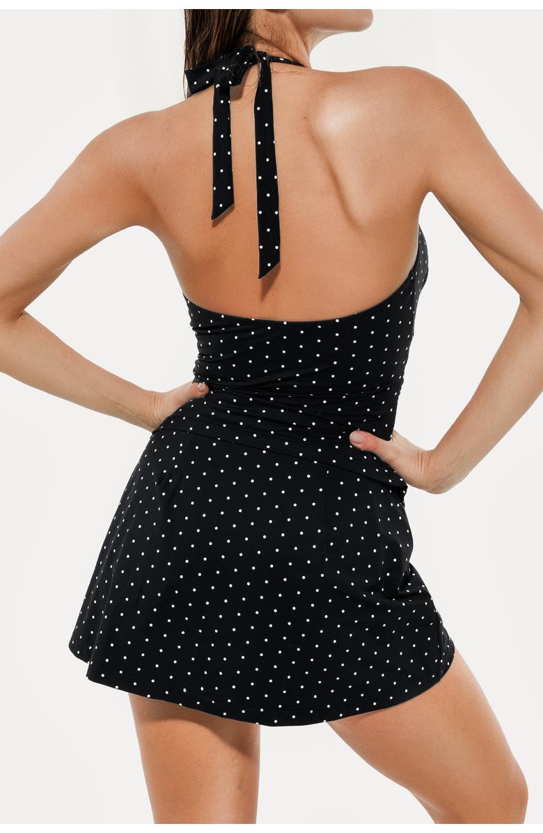 Popilush Halter Twist-Front Shaping Tankini & Skirt Set, Alternate, color, Black/White Dot