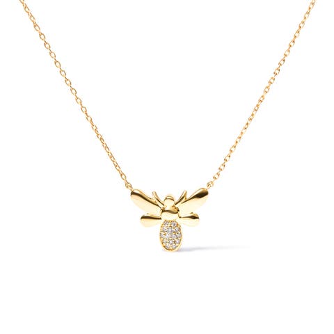 10K Yellow Gold Diamond Accented Bumble Bee Pendant Inch Necklace
