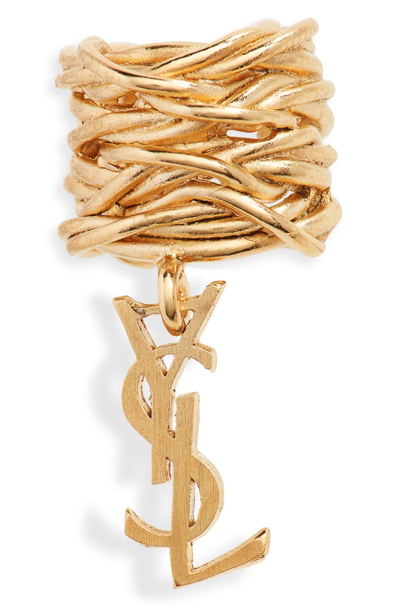 Saint Laurent Single Logo Ear Cuff, Main, color, 