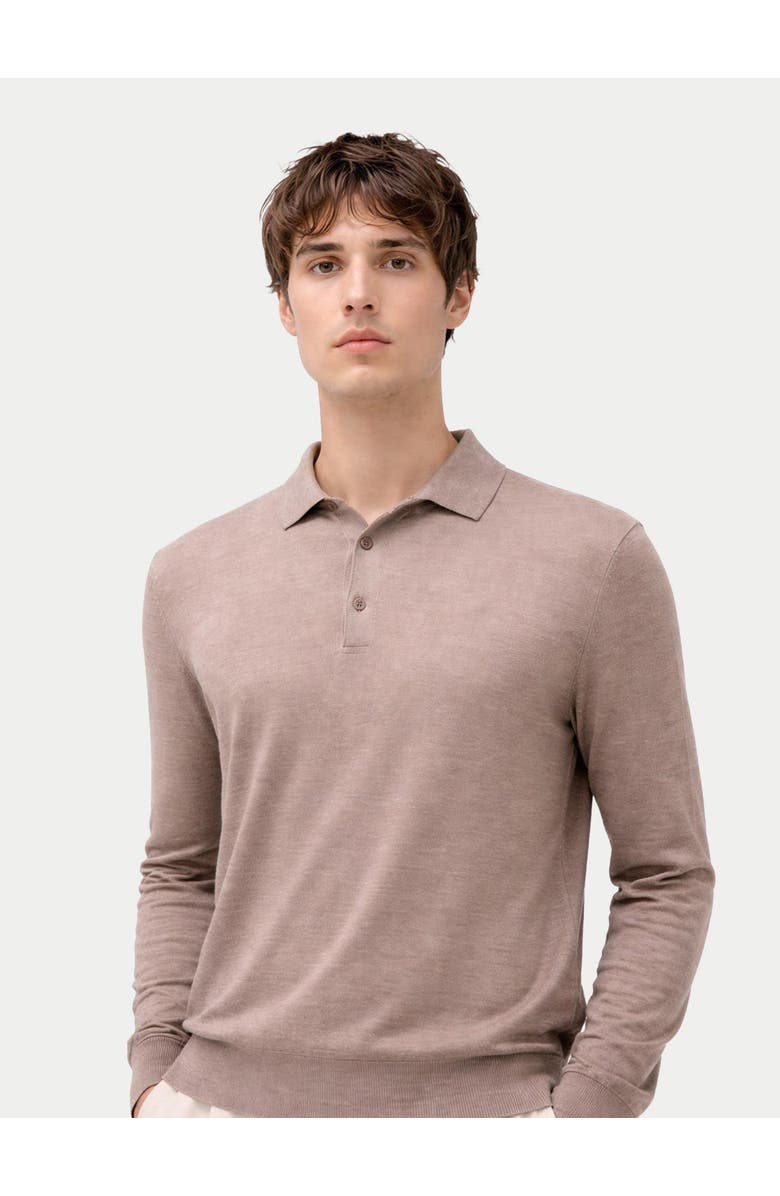 Gobi Cashmere Men Classic Polo Shirt with Long Sleeve, Main, color, Taupe