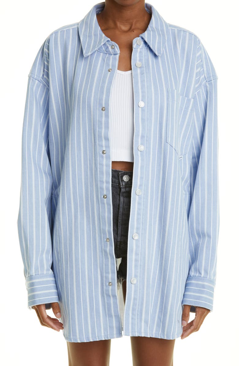 Alexander Wang Gender Inclusive Oversize Stripe Rigid Denim Shirt Jacket, Main, color, 