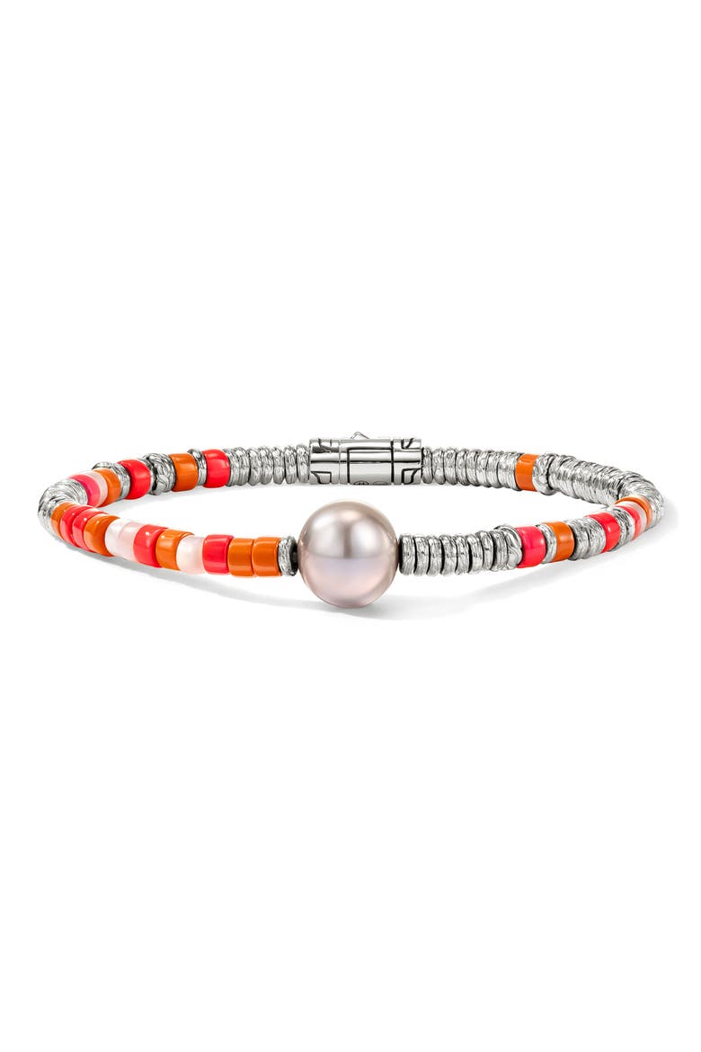 Heishi Bracelet, Sterling Silver, Hardstones, Pearl, Main, color, SILVER/ PINK