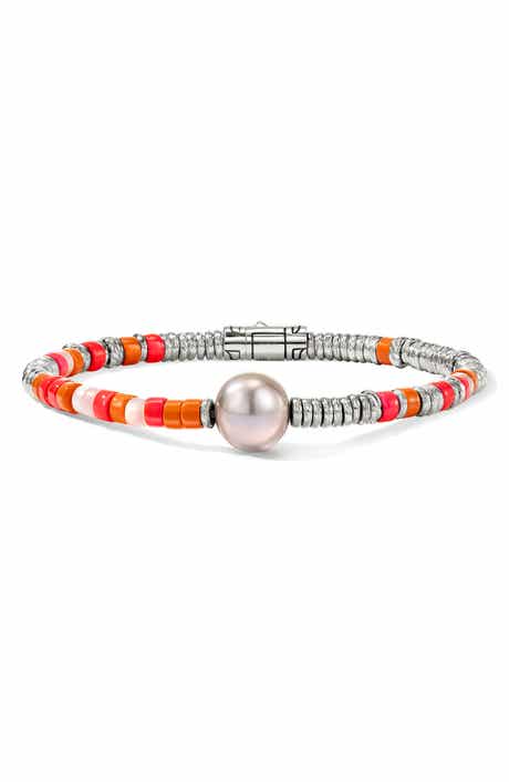 Heishi Bracelet, Sterling Silver, Hardstones, Pearl