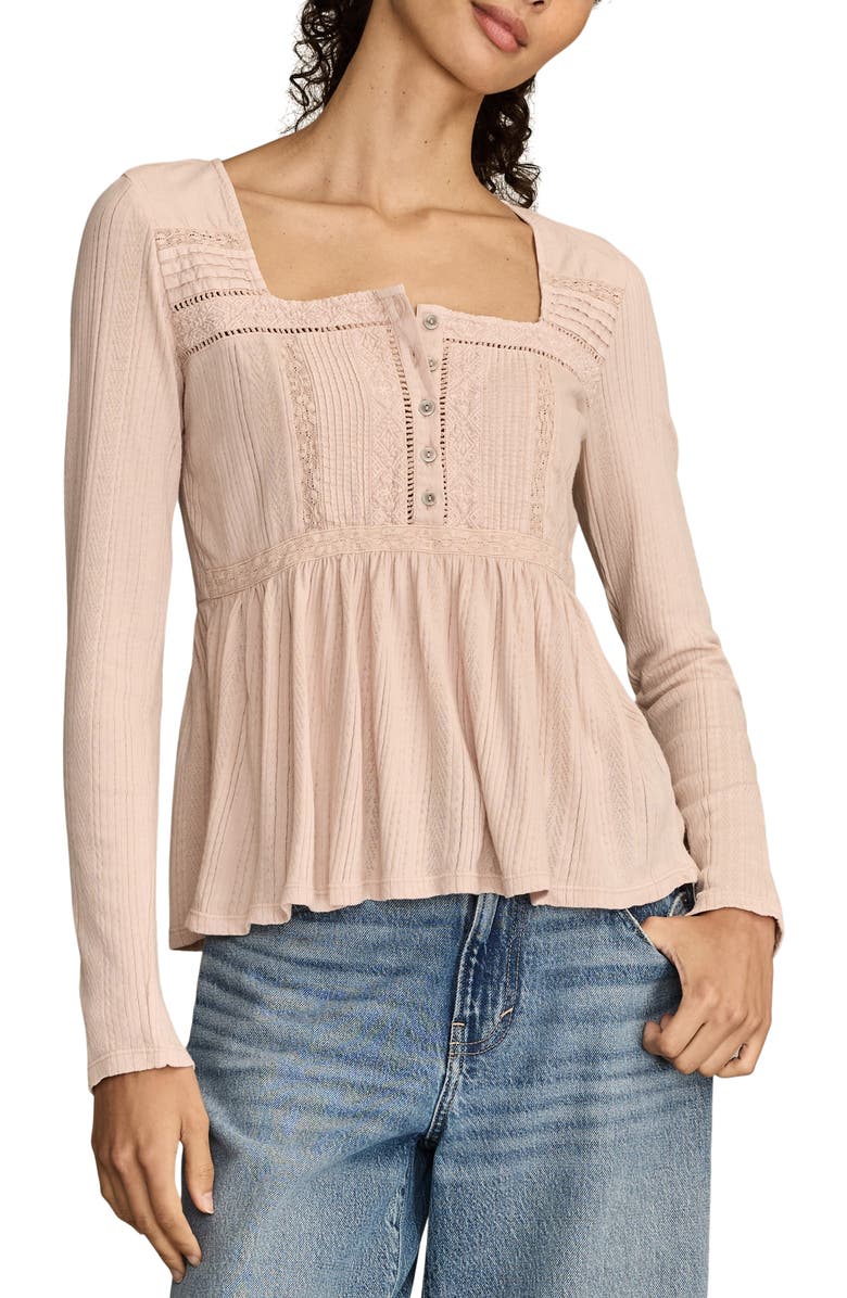 Lucky Brand Embroidered Long Sleeve Peplum Top, Main, color, Sepia Rose