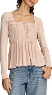 Lucky Brand Embroidered Long Sleeve Peplum Top