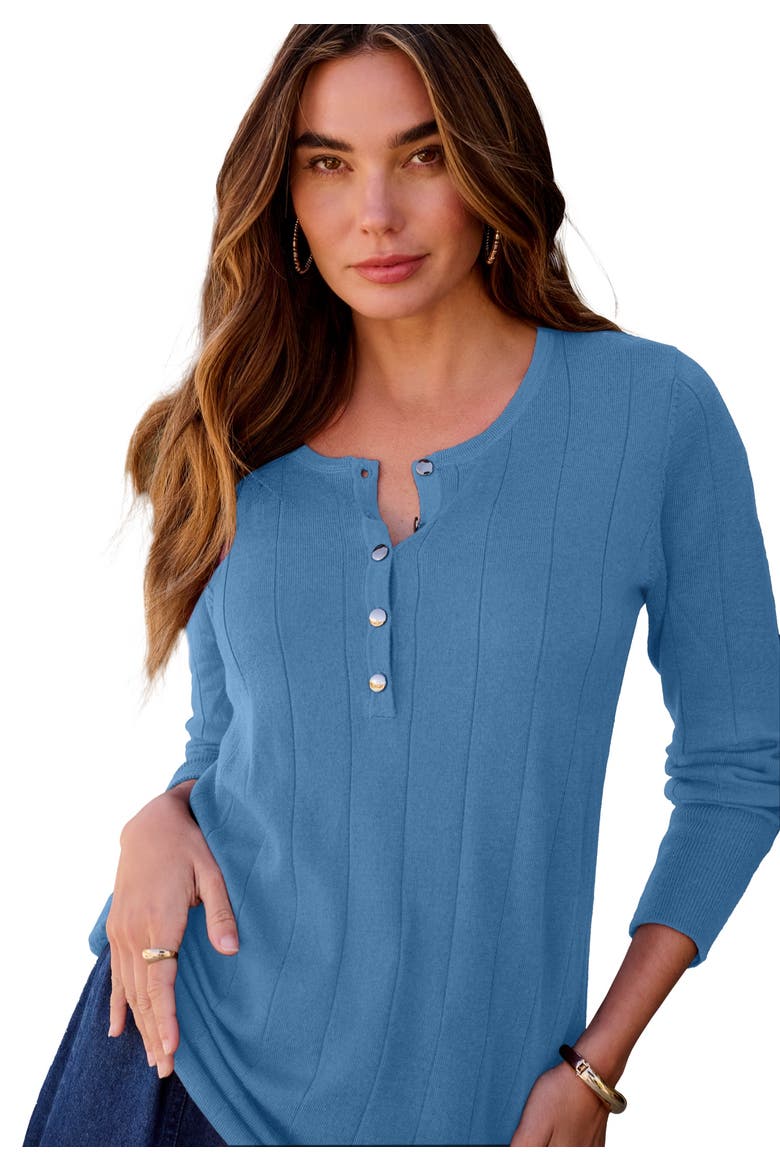 Plus Size Drop Needle Henley Lightweight Sweater Knit, Main, color, DUSTY INDIGO