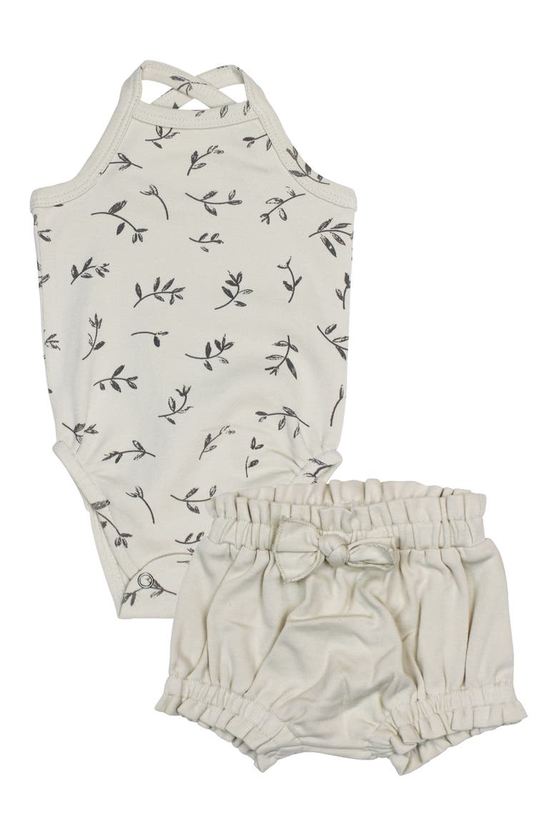 Organic Cotton Crisscross Bodysuit & Ruffle Bloomers Set, Main, color, STONE FLOWER
