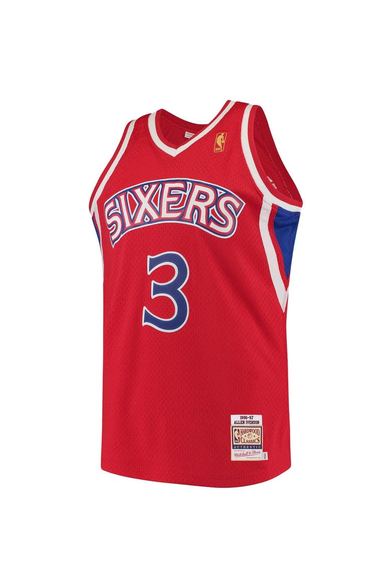 Men's Mitchell & Ness Allen Iverson Red Philadelphia 76ers 1996/97 Hardwood Classics Authentic Jersey, Alternate, color, Red