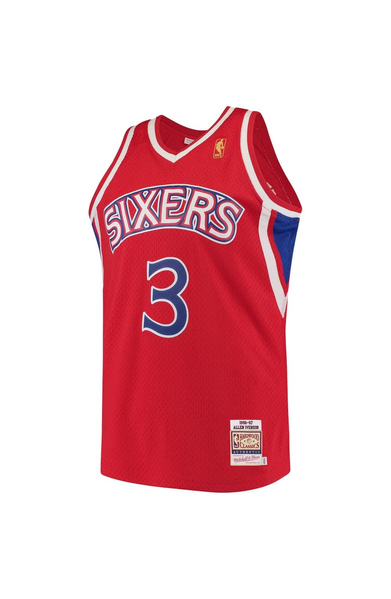 Mitchell & Ness Men's Mitchell & Ness Allen Iverson Red Philadelphia 76ers 1996/97 Hardwood Classics Authentic Jersey, Alternate, color, Red